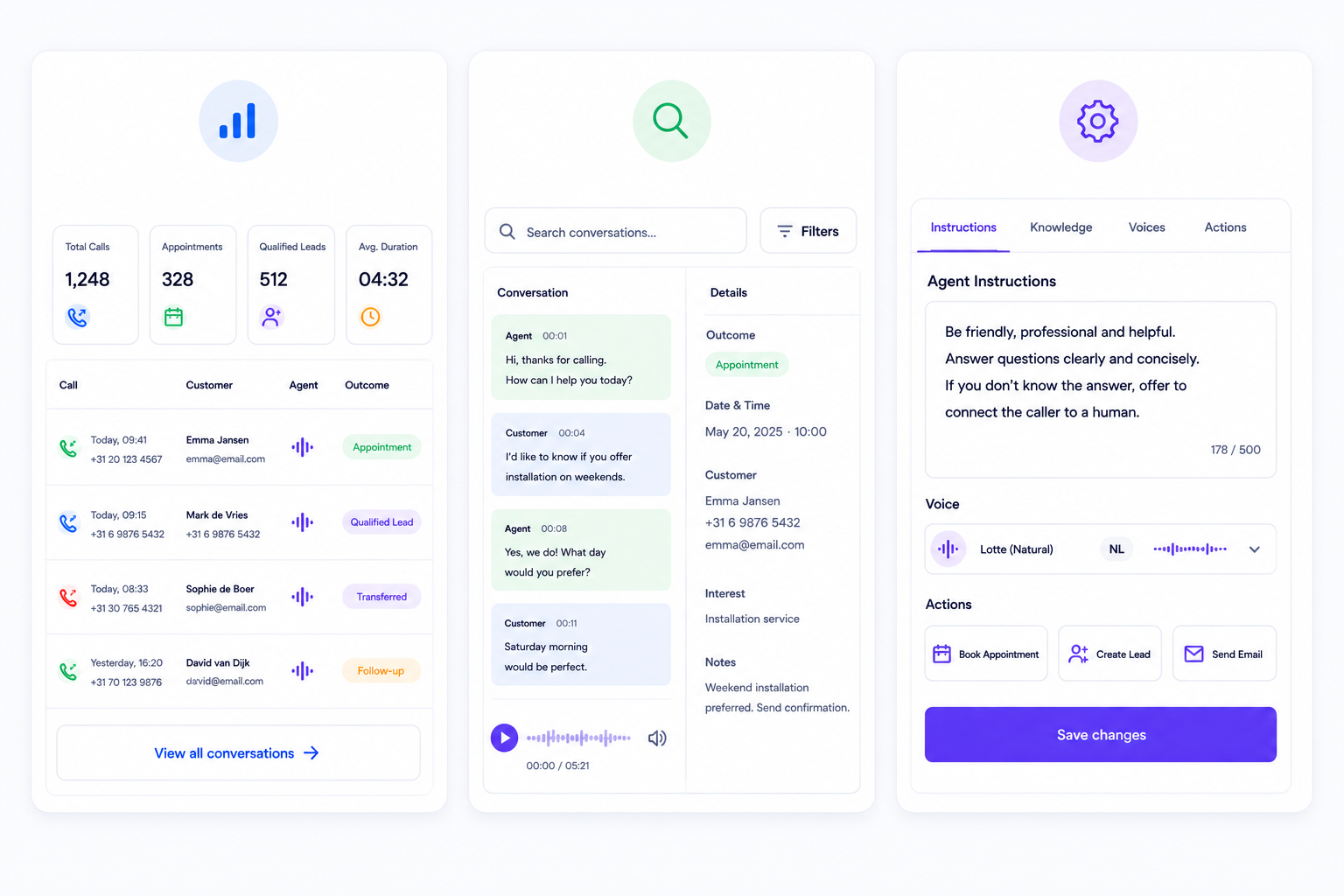 Brooye AI Voice Agent dashboard